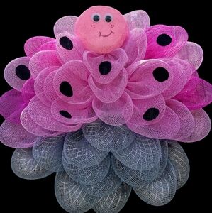 Handmade pink ladybug wreath